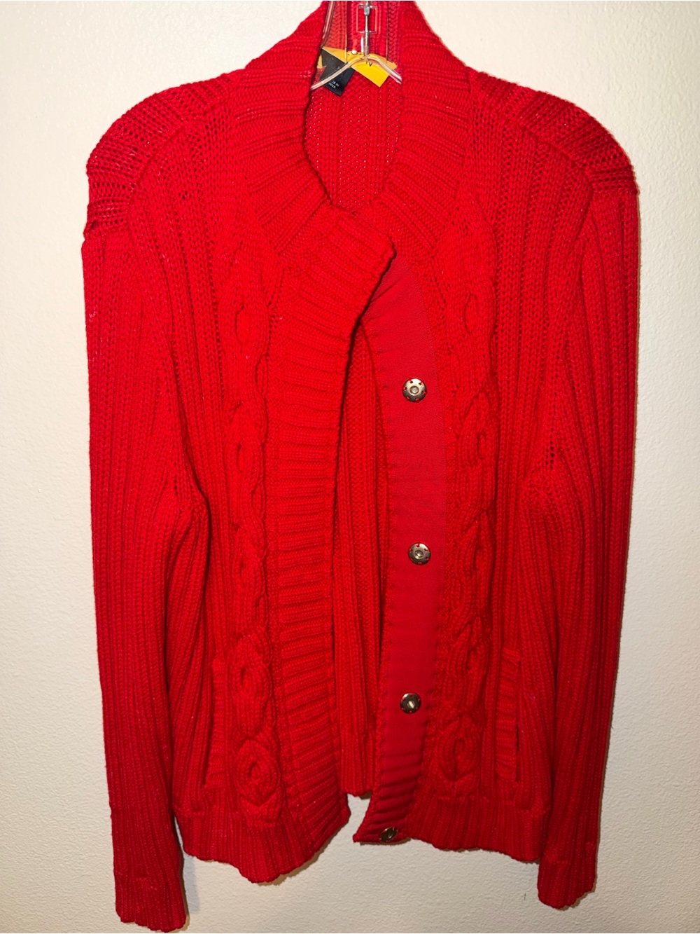 St. John Vibrant Red Cable-Knit Button Cardigan